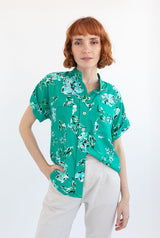 Blusa Verde Floreada Cuello Mao