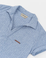 BLUE KNITTED WIDE NECK POLO