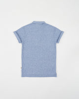 BLUE KNITTED WIDE NECK POLO