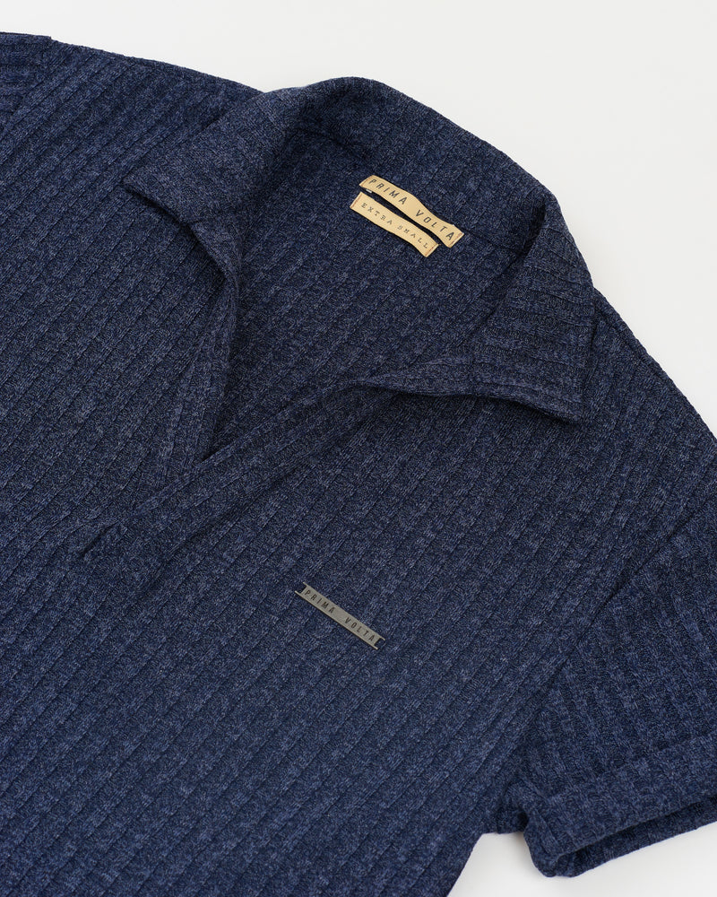 MIDNIGHT BLUE KNITTED WIDE NECK POLO