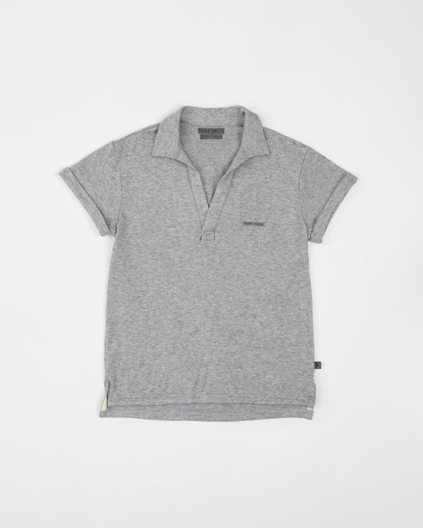 GREY KNITTED WIDE NECK POLO